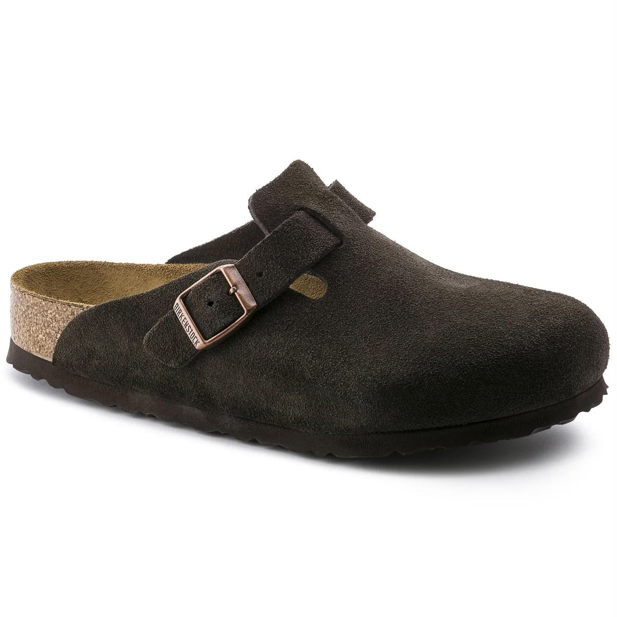 BOSTON SOFT FOOTBED MOCCA SUEDE LEATHER CLOGS