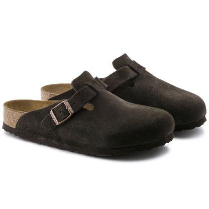 BOSTON SOFT FOOTBED MOCCA SUEDE LEATHER CLOGS