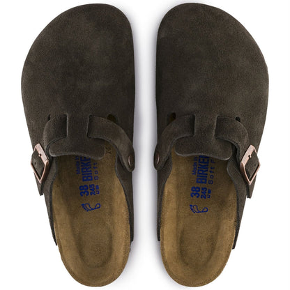 BOSTON SOFT FOOTBED MOCCA SUEDE LEATHER CLOGS