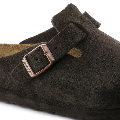 BOSTON SOFT FOOTBED MOCCA SUEDE LEATHER CLOGS
